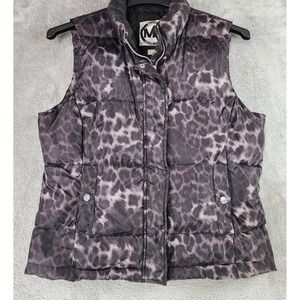 Michael Kors Vest Womens Large Purple Black Leopard Print Puffer Quilted Retro
